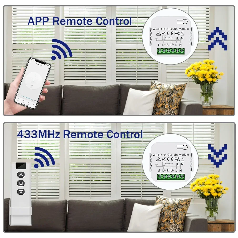 Tuya Smart WiFi RF433 Moduł przełącznika kurtyny do elektrycznego silnika rolety Smart Life App Works Alexa Alice Google Home