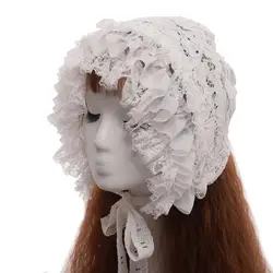 Vintage Victorian Lace Bonnet Hat Lolita Women Girls Maid Cosplay White Black Headpiece