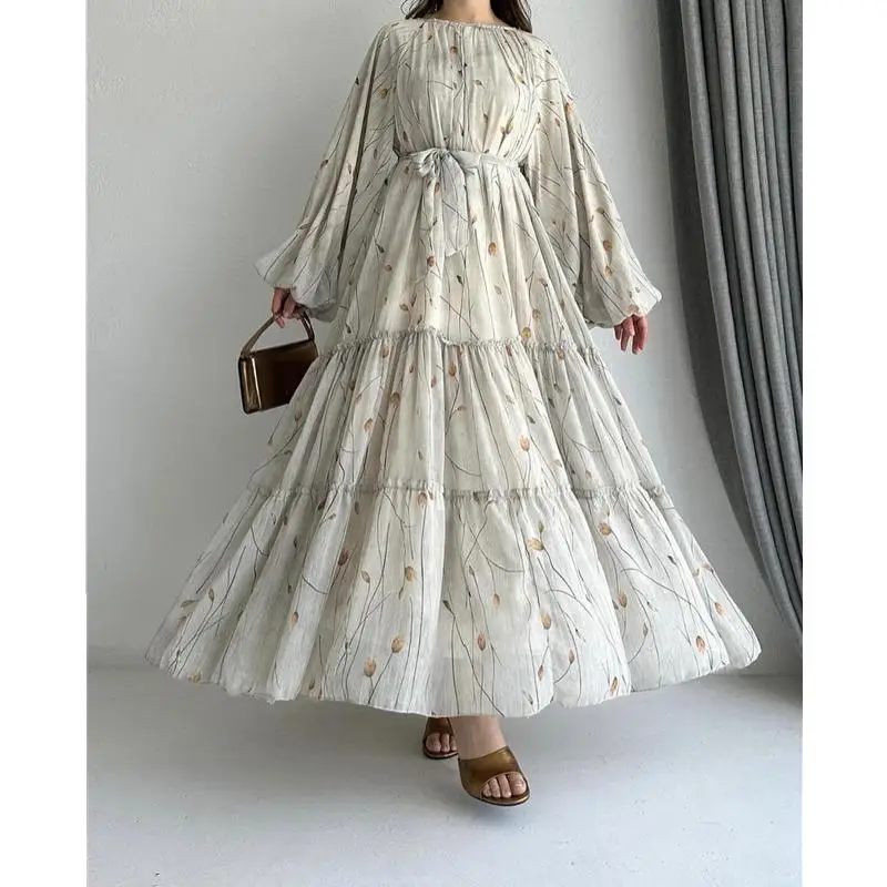 2024 Autumn New Printed Women Dress Loose Long Sleeved Casual Female Maxi Dresses Elegant Lady Evening Flowers Vestidos Clothing