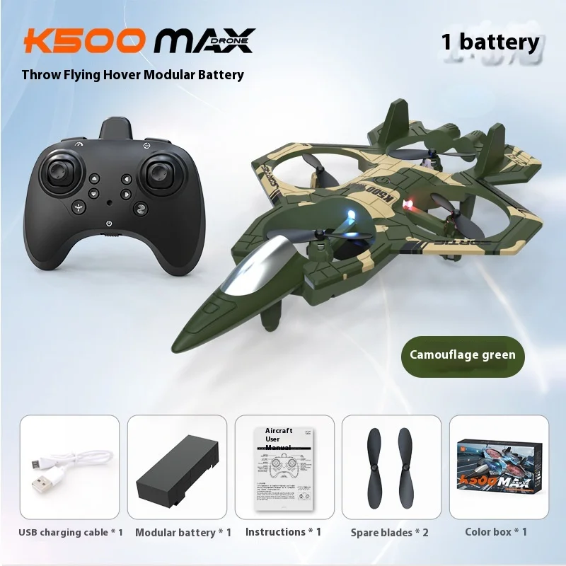 K500Max Fighter Drone Quad-Channel Hover RC Airplane High-Speed Stunt Special Effects Lighting Four-Axis Remote Control Toy