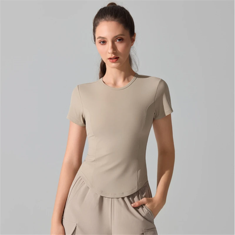 

Summer Yoga Shirts Women O-Neck Short Sleeves Sports T-Shirt Slim Running Shirt Quick Dry Elastic Gym Fitness Tops Blouse Female