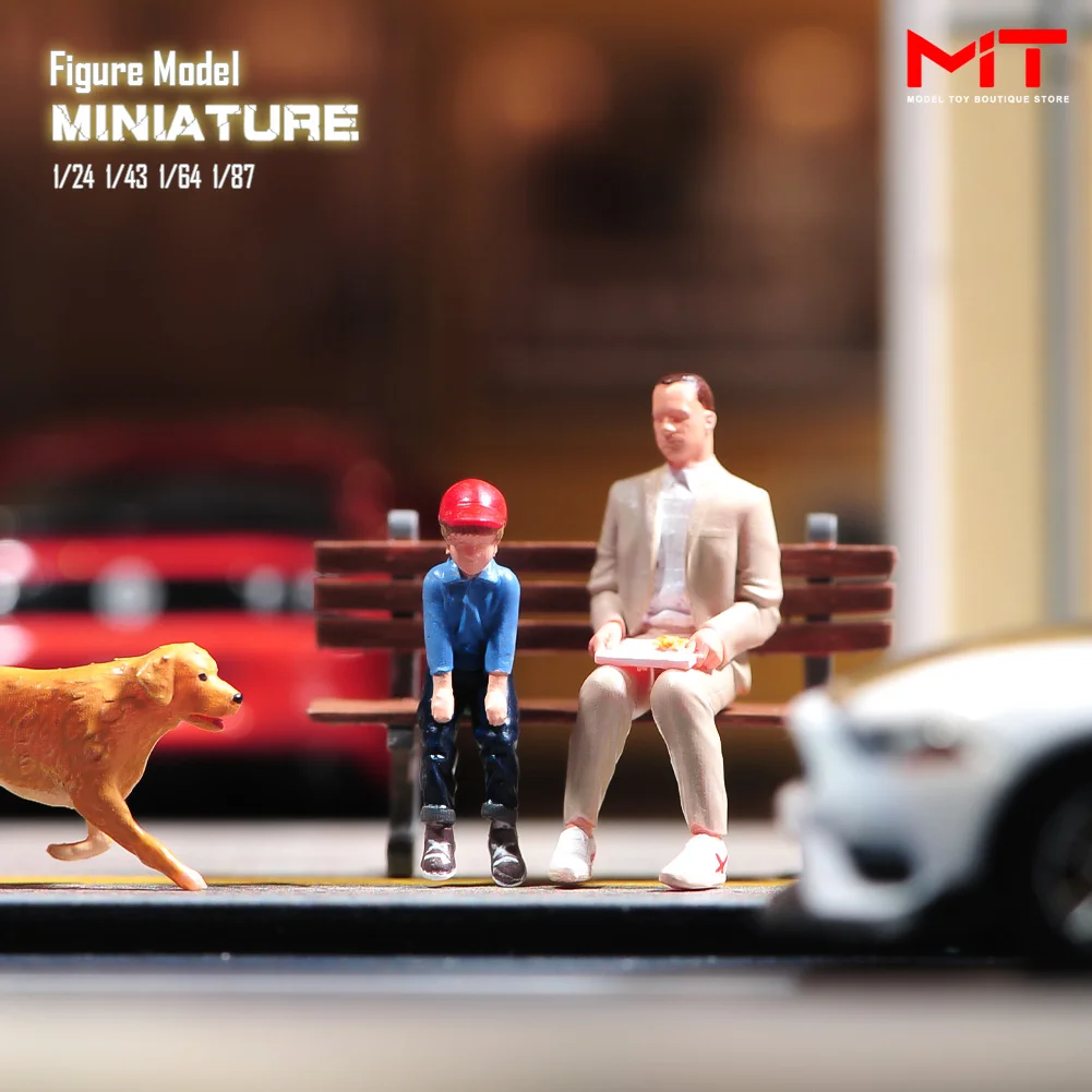 Miniatures Figurine 1/87 1/64 1/43 1/24 Man Sitting Alone On Bench Figures Model Creative Photography Scene Props For Cars Toys