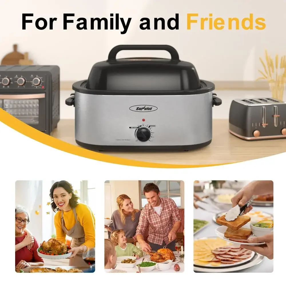 28 كوارت شواية كهربائية فرن غطاء يحميص ذاتيًا شواية تركيا كوك بطيء خبز ذوبان وظيفة إعداد الاحترار الفولاذ المقاوم للصدأ غير