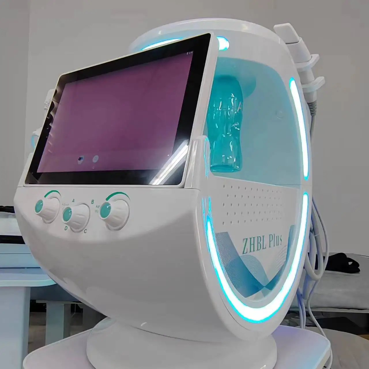 Máquina de burbujas de hidrodermoabrasión de oxígeno, dispositivo profesional de hidra facial, elevación RF, azul hielo inteligente, 7 en 1
