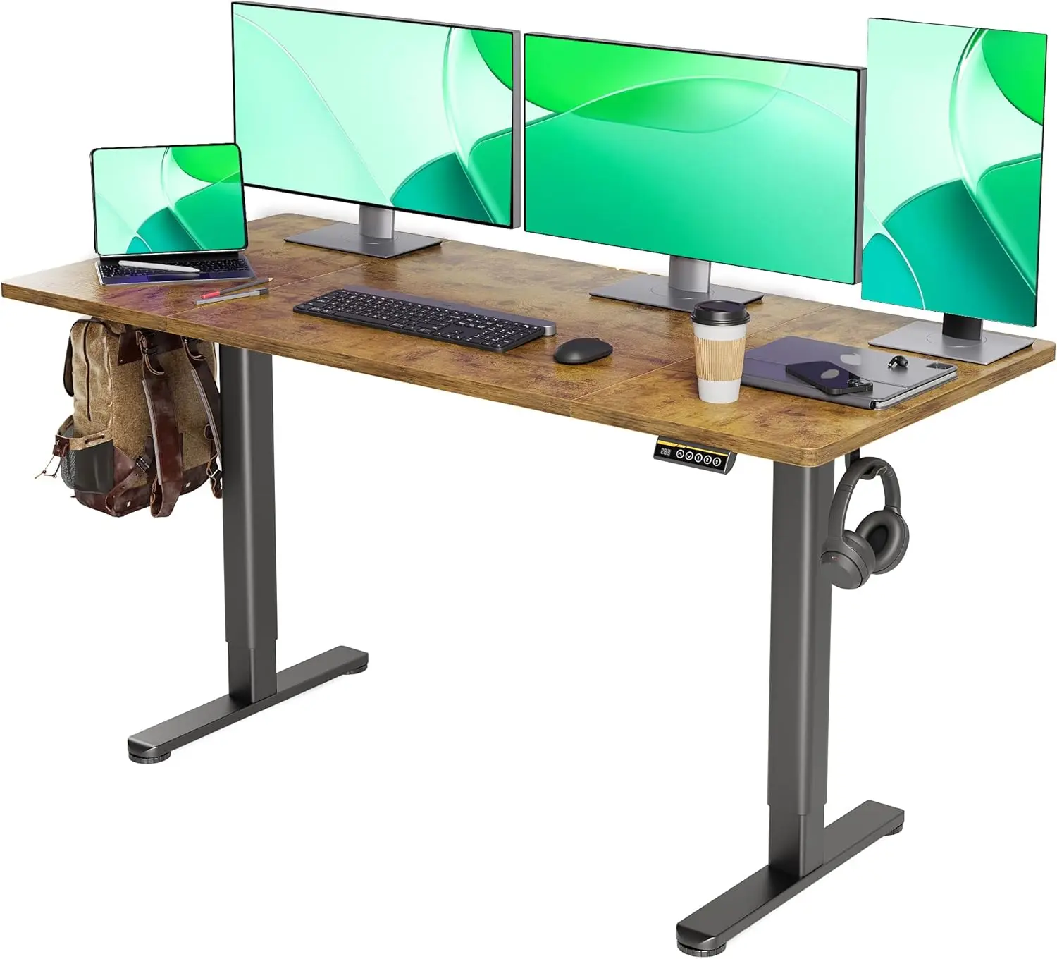 Desk, Adjustable Height Stand up Desk, 63x24 Inches Sit Stand Home Office Desk with Splice Board, Black Frame/