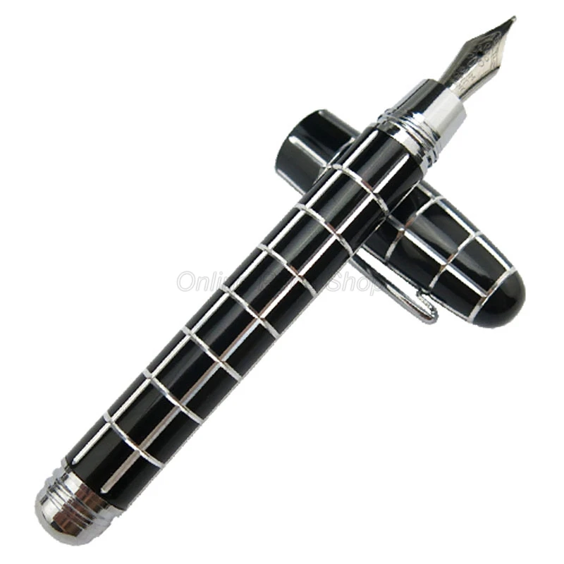 Fuliwen 2062 Resin Travel Short Pocket Portable Black Pen Fine Nib 0.5mm Fountain Pen Tiny Square Lattice Pattern Writing Pen