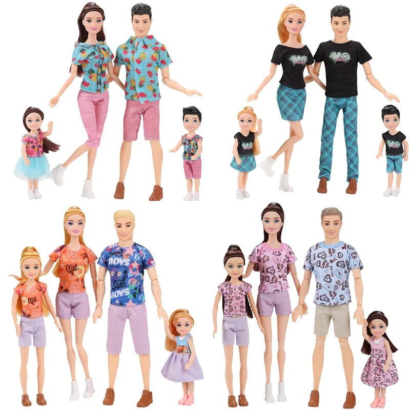 

1/6 Dress Up Doll Toy Fashion Family Doll Set Of 4 People Mom Dad Kids 30cm Doll Full Set With Clothes Children Play House Toy