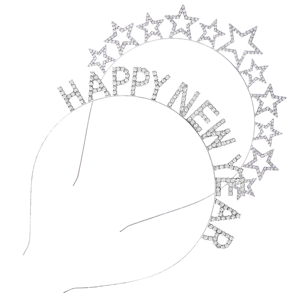 

2 Pcs Pentagram Headb New Year Party Decorative Alloy Stylish Hair Accessories Rhinestone Star Happy Women Girl