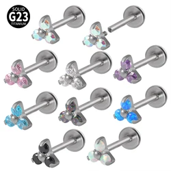 1PC G23 Titanium Triangle Opal Labret Lip Ring Trio Cz Internally Threaded Ear Cartilage Tragus Helix Daith Piercing Jewelry