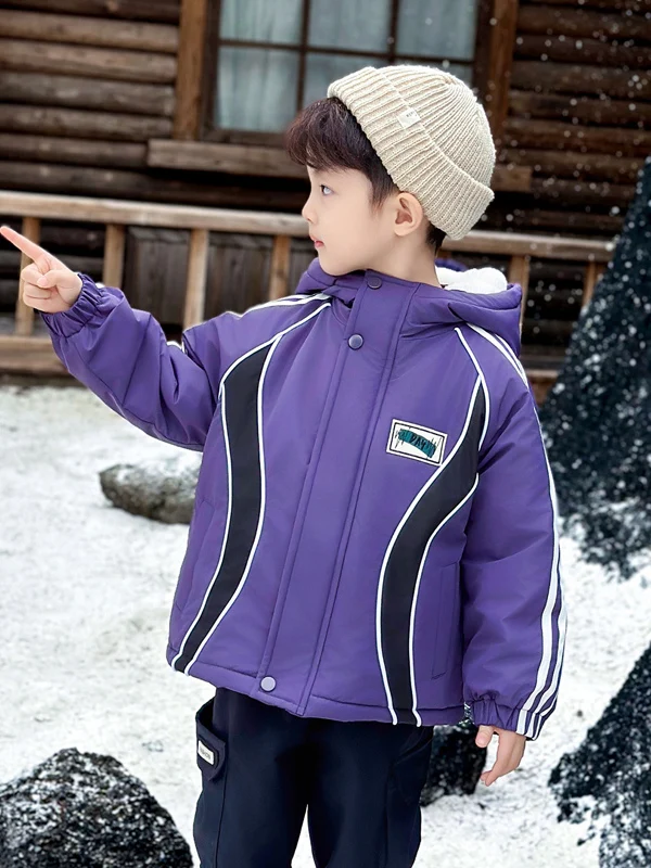 

Хлопковая куртка с капюшоном из меха кролика Thiened для мальчиков, модная зимняя верхняя одежда, молодежная одежда на стойке, длинная све, на молнии, Clo...