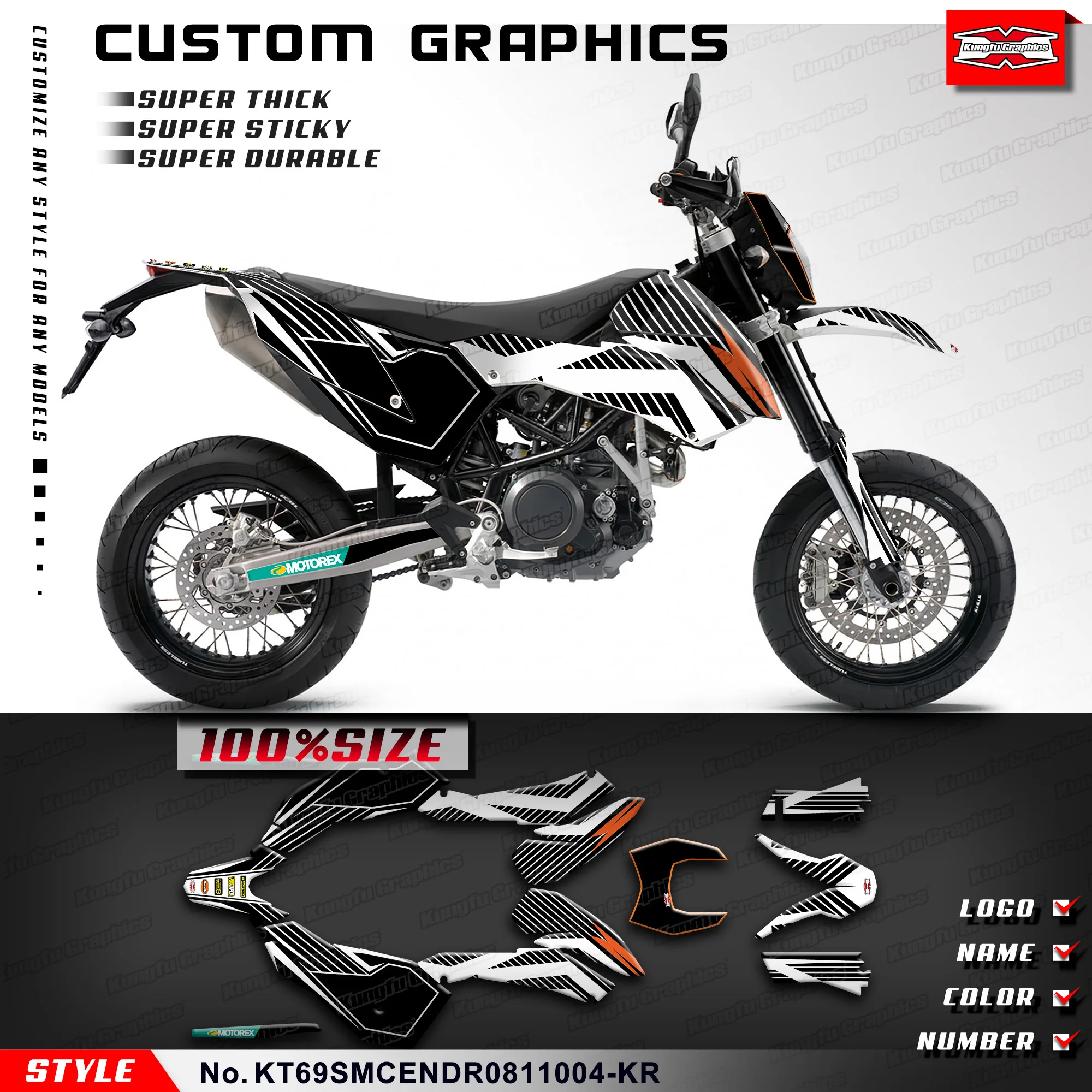 KUNGFU GRAPHICS Motorcycle Vinyl Decal Sticker Deco for KTM 690 SMC-R SMC Enduro R 2008 2009 2010 2011, KT69SMCENDR0811004-KR