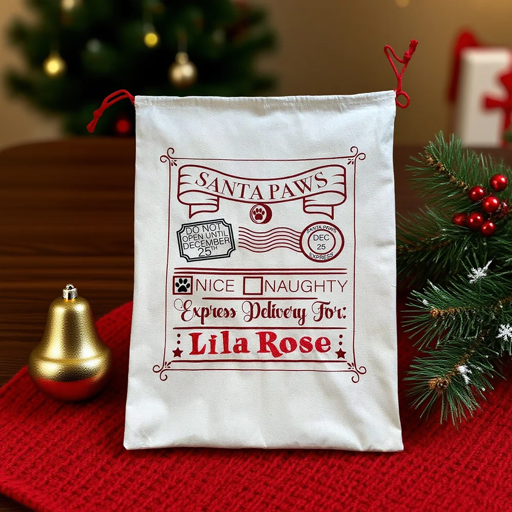

Custom Pet Santa Sack Dog Christmas Sack Christmas Drawstring Bag Santa Paws Christmas Express Stocking Party Decor Santa Claus