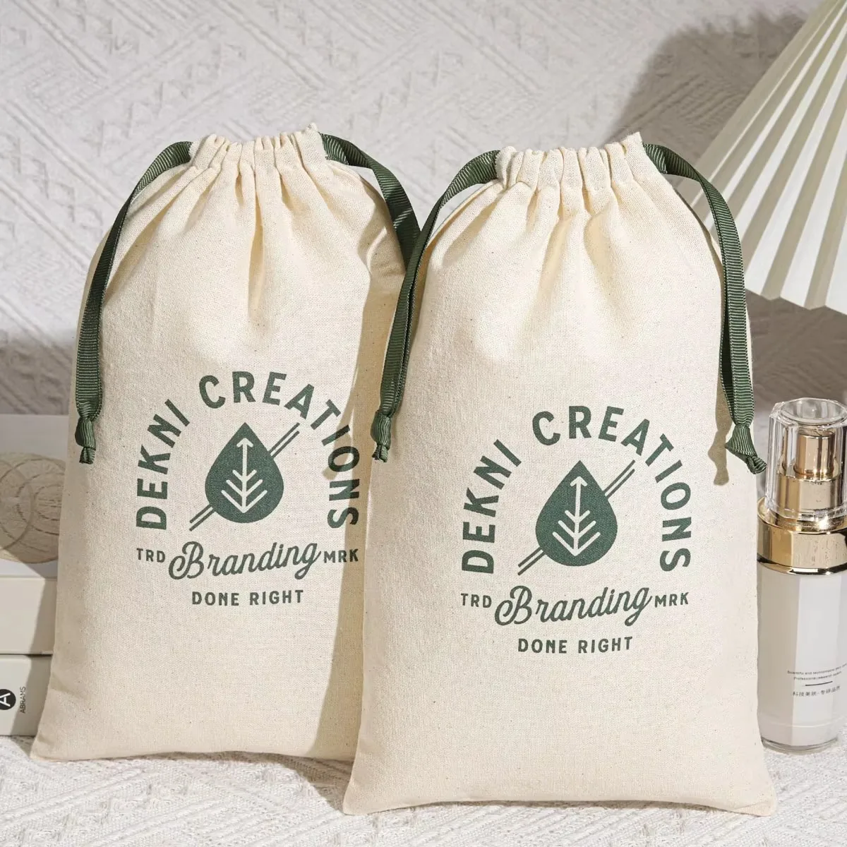 

Natural 100% Eco Friendly Beige Cotton Drawstring Bag With Logo Brand Printed for Gift Small Dust Pouch Custom Logo