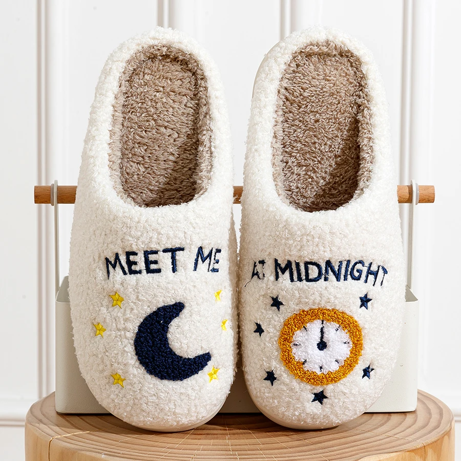 Meet Me At Midnight Slippers Taylor Style Cozy Comfortable Embroidered Slides Soft TS Swifties Music Tour Houseshoes