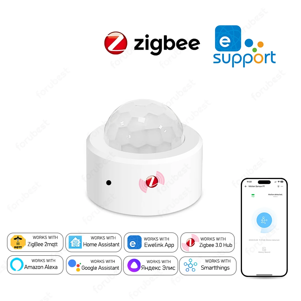 Zigbee-Sensor de Movimento Humano Inteligente, Detector Infravermelho PIR, Alarme De Segurança Doméstica, Controle Ewelink App Via Ponte Zigbee, Zigbee2mqtt