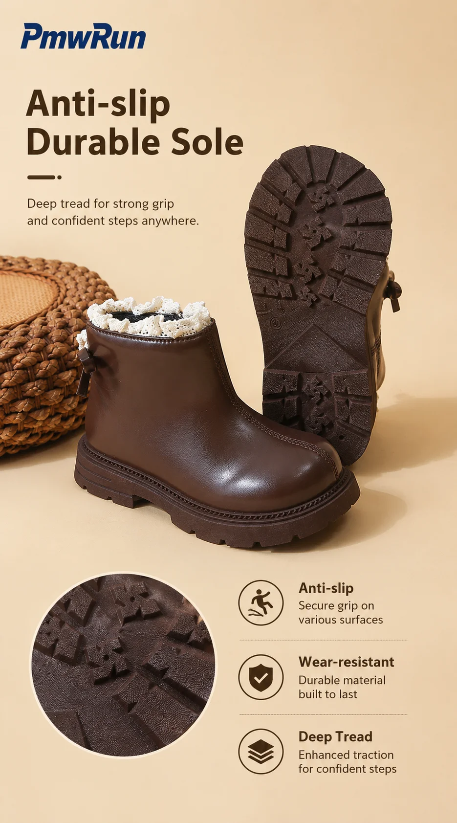 2026 Herbststiefel für Mädchen aus PU-Leder, wasserdichte Kinder-Freizeitstiefel, rutschfeste Prinzessinnen-Plateau-Stiefel, modische Stiefel – Detail 7