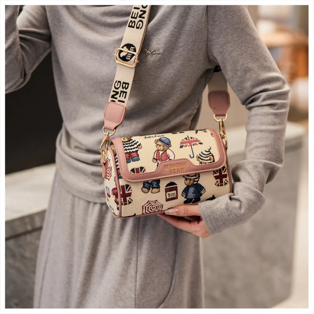 Beibaobao 2025 New Casual Trendy Design Bag Versatile Bear Style Mobile Bag Diagonal Cross Shoulder Women\'s Bag Handbag