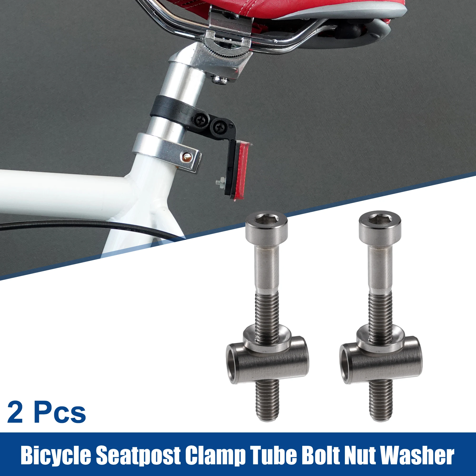 

X Autohaux 2 Set M5x40mm Bike Bicycle Seatpost Clamp Tube Bolt Nut Washer Silver Tone