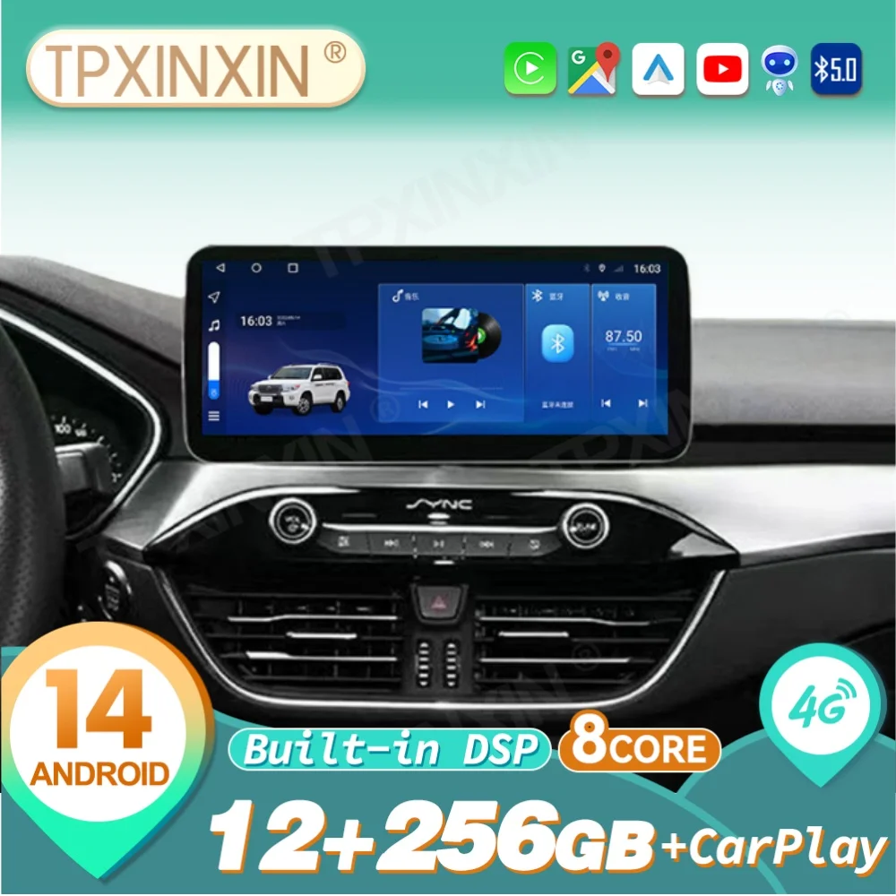 

12,3-дюймовый автомобильный экран Android Auto для Ford Focus 2019 ~ 2022 Автомобильный радиоприемник Центральный мультимедийный видео GPS-навигатор Беспроводной Carplay