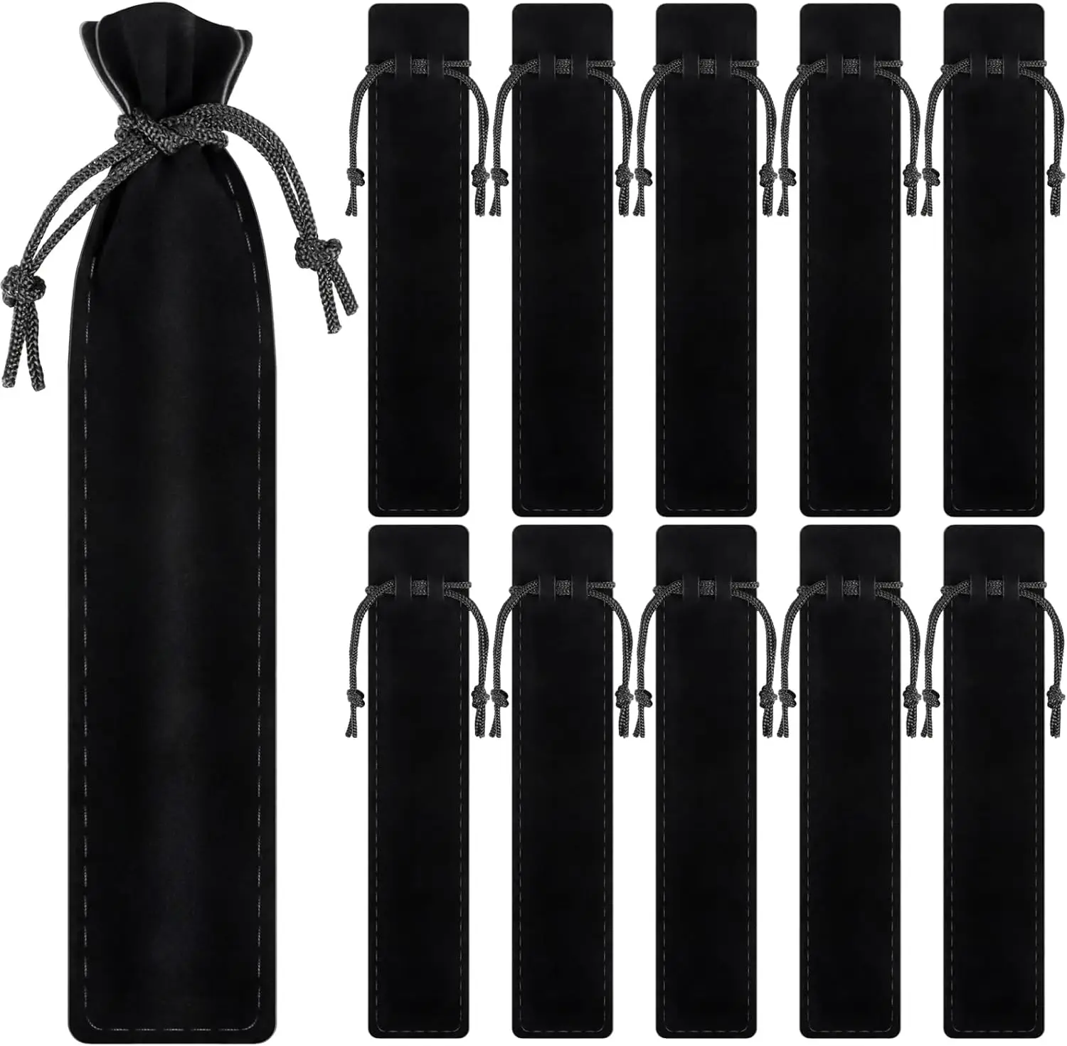 

50 Velvet Pen Pouches with Drawstring, Pen Sleeve Holders, Protective Case for Students Adults Office Business Gifts Black