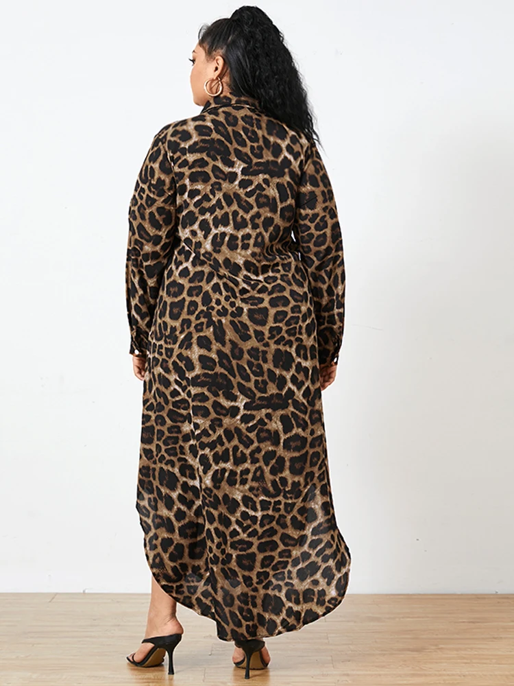 ZANZEA حجم كبير المرأة ليوبارد طباعة فساتين طويلة أنيقة كم طويل زر حتى الياقة قميص فستان 2025 الخريف التنقل 5XL #3