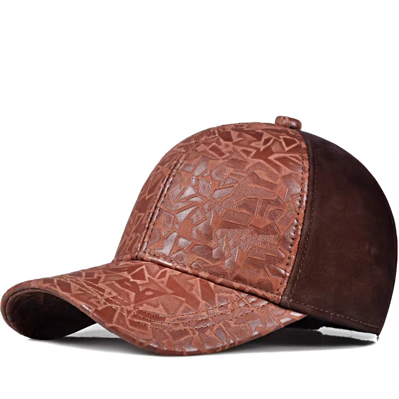 Embossed Leather Baseball Cap Men Stylish Sporty Autumn Winter Deep Top Duckbill Hats for Man Classic Big brim Kid Suede Bone