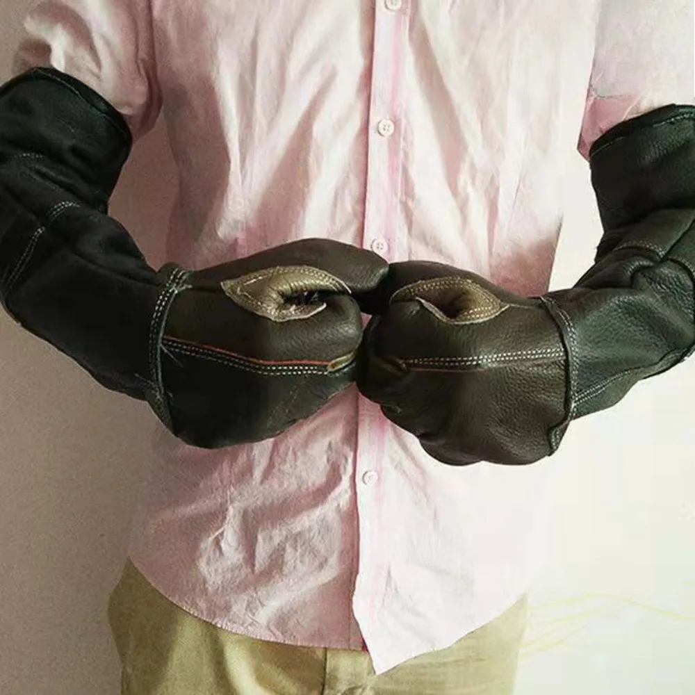 

60CM Anti-Bite Gloves Top-Grain Leather Long-Sleeve Gloves for Pet Protection Dog Bathing Cat Scratch Garden Protection