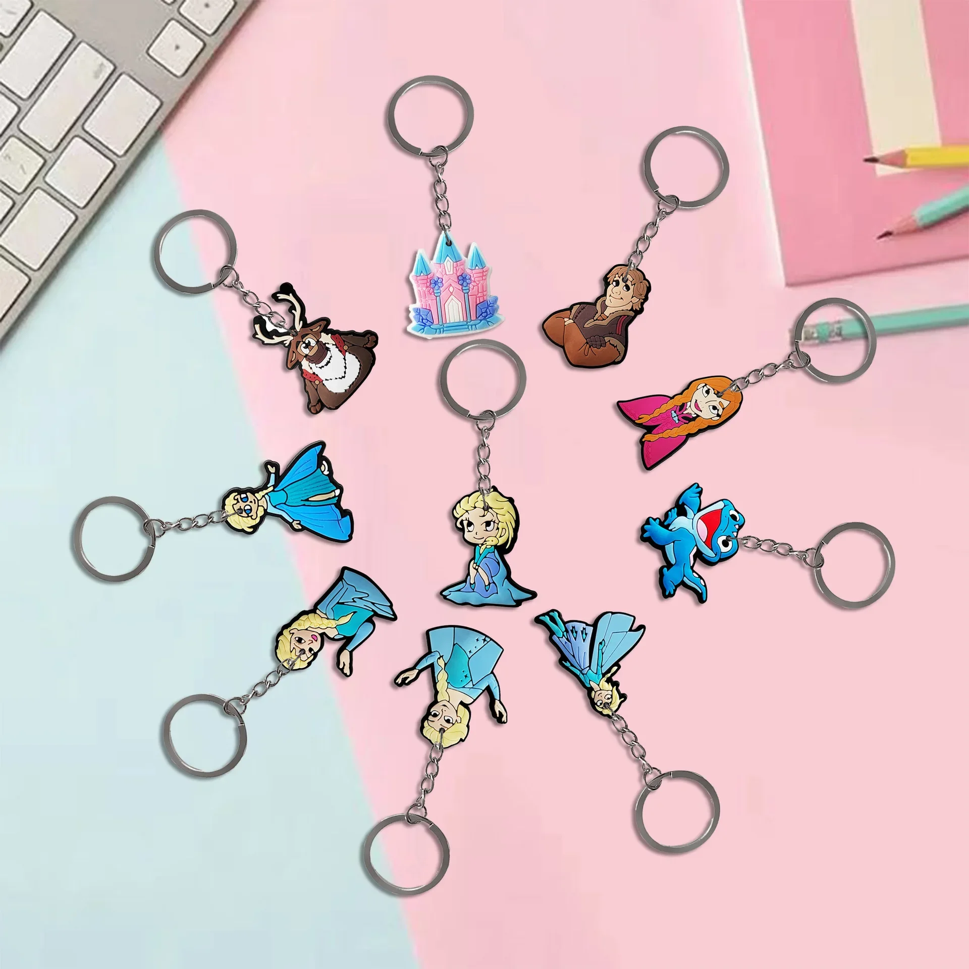 Frozen Cartoon Keychain Elsa Anna Princess Anime Figure Key Ring Accessories School Bag Backpack Pendant Decoration