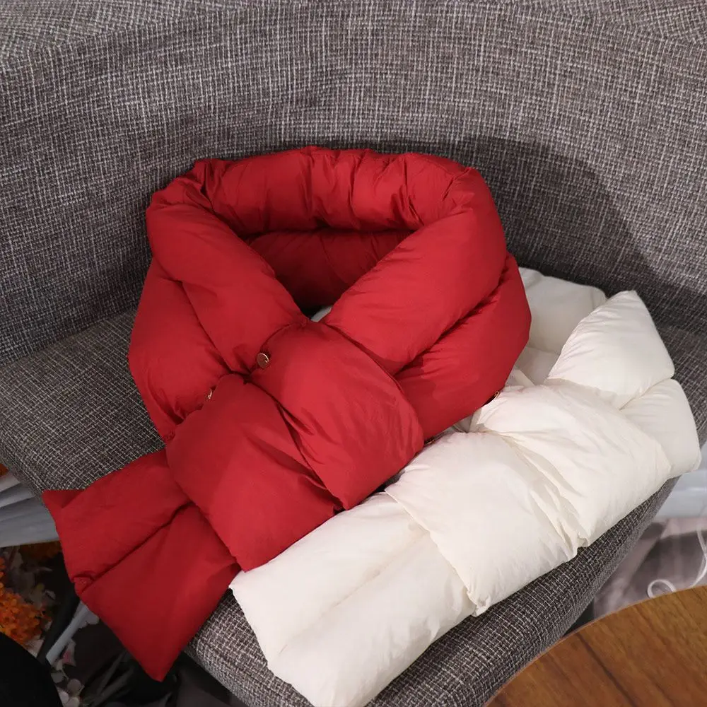 Bufanda acolchada de algodón de Color sólido informal para mantener el calor, bufanda a prueba de viento para el cuello, accesorios de ropa, chal de plumas cruzadas para mujer