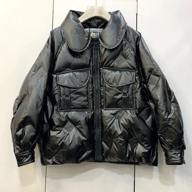 

French Fragrance Short Down Jacket Coat Female Winter Korean Loose Bright Surface Fashion Thickened No Wash Parkas U942