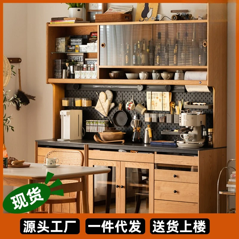 

Customizable Nordic solid wood dining side cabinet, Japanese integrated wall hole board storage, rock slab countertop locker