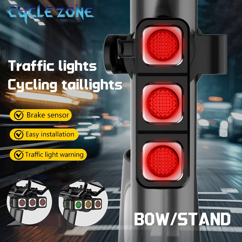 

Bicycle Smart Brake Sensing Rear Light Rechargeable Bike Tail Lamp Night Riding Safety Warning Taillight Cycling Accessories
