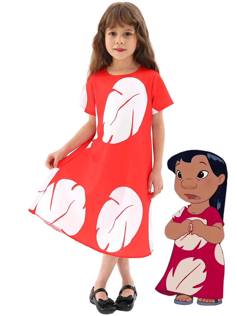 Cartoon Character Forest girl LILO Cosplay red leaf Dress Costume Halloween girl Kindergarten Festival Party