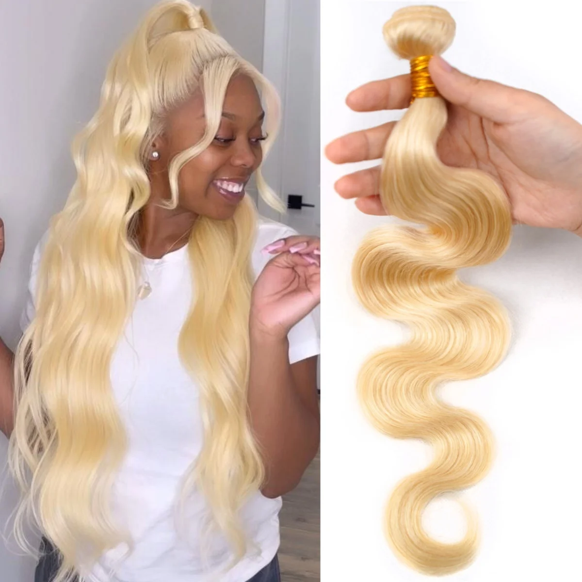 613 Blonde  Human Hair Curly Bundle Body Wave Brazilian Weaves 100% Human Hair 10-30 Inch Colored Hair Extensions Double Weft