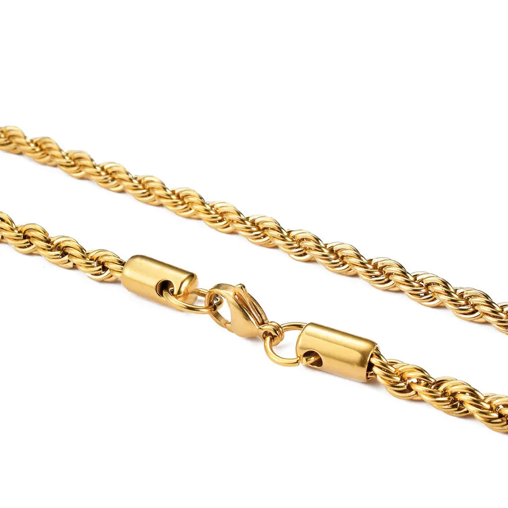 2-6MM Goldfarbene gedrehte Seilkette Halskette aus Edelstahl, verblasst nie, wasserdicht, Choker für Herren und Damen, Modeschmuck – Detail 7