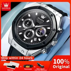 OLEVS 9911 Mens Watch Original Quartz Watch Waterproof Watch For Man Moon Phase Silicone Strap Multifunctional Chronograph Watch