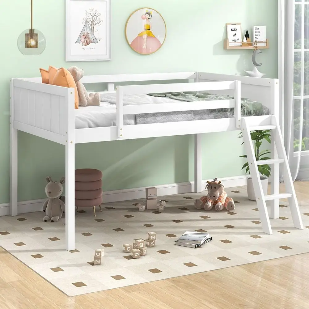

Двухъярусная кровать Twin Junior с лестницей, белая, из массива дерева, подходит для детей, подростков и взрослых, не требует пружинного блока, с деревянными ламелями.