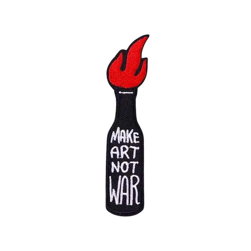 

Make Art Not War Molotov Cocktail Fire Bottle Fine Painting Peace Love 3.9\ Iron On Embroidered Patch for Clothing
