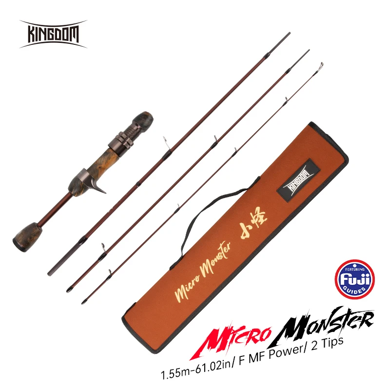 Kingdom MicroMonster Fishing Rod 3 Sections 1.55m F MF Action Casting Spinning Tackle Rods FUJI Guide UL Power Trout Travel Rod 