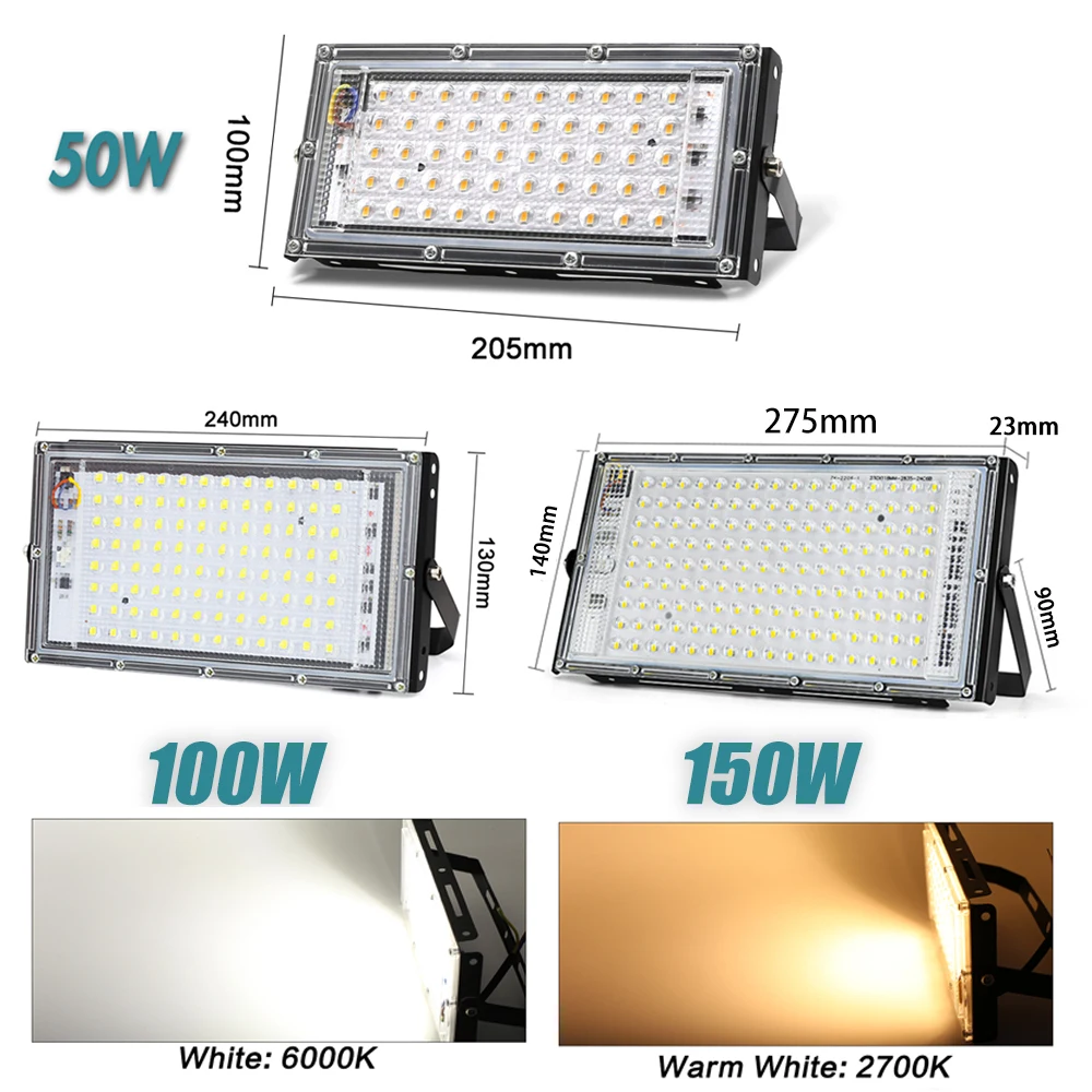 200 واط 150 واط 100 واط 50 واط LED كشاف ضوء IP65 مقاوم للماء AC220V 240 فولت ضوء غامر خارجي عاكس أضواء الشارع جدار المناظر الطبيعية مصابيح