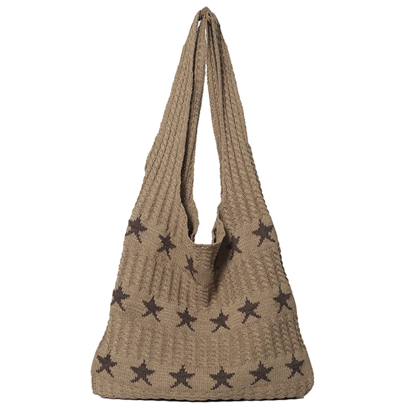 

Women Stylish Knit Shoulder Bag Large Capacity Hand Woven Tote Bag Wear Resist Simple Tote Handbag Travel Shopping Work Bag