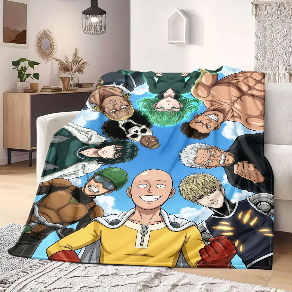 

One Punch Man Professional Print Flannel Blanket, Cartoon Graphic for Living Room, Warm Bedding, Versatile Travel_LIAN