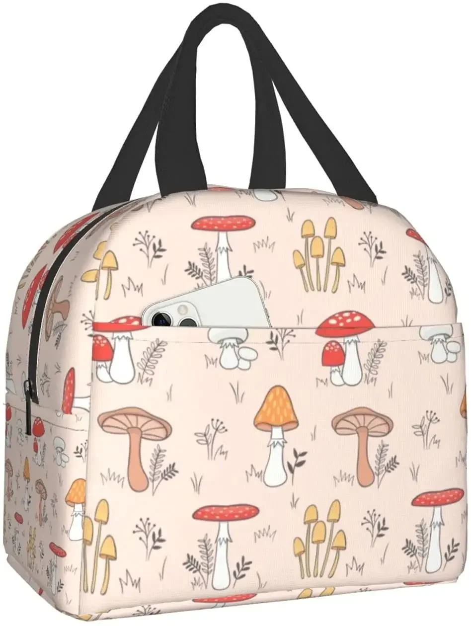 

Pink Mushroom Cute Lunch Bags Thermal Lunch Box Reusable Lunch Bag Food Container for Women Men Adults Work Travel Picnic