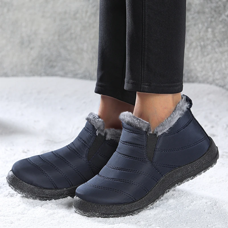 Fashion Winter Shoes Waterproof New Women Sneakers Flat Shoes Ladies Ankle Sneakers For Women Thick Fur Solid Shoes Woman Mujer