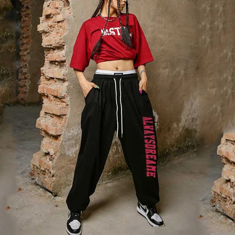 Pantalon de survêtement imprimé lettre pour femme, personnalité de la rue, taille haute, hip-hop, vintage, automne, hiver, nouveau