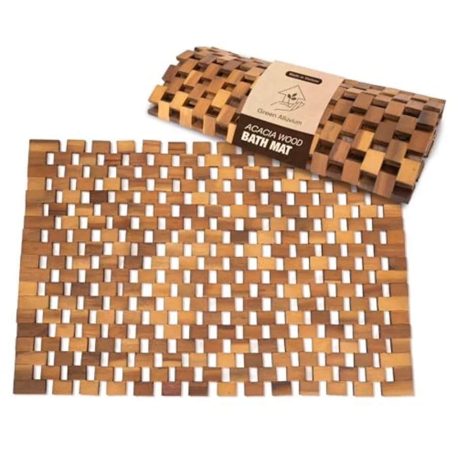 

Acacia Wood Bath Mat - Non Slip Sturdy Wooden Shower Mat for Spa Sauna Cold Plunge Camping Bathroom Decor Wood Door Mat 16x24 i