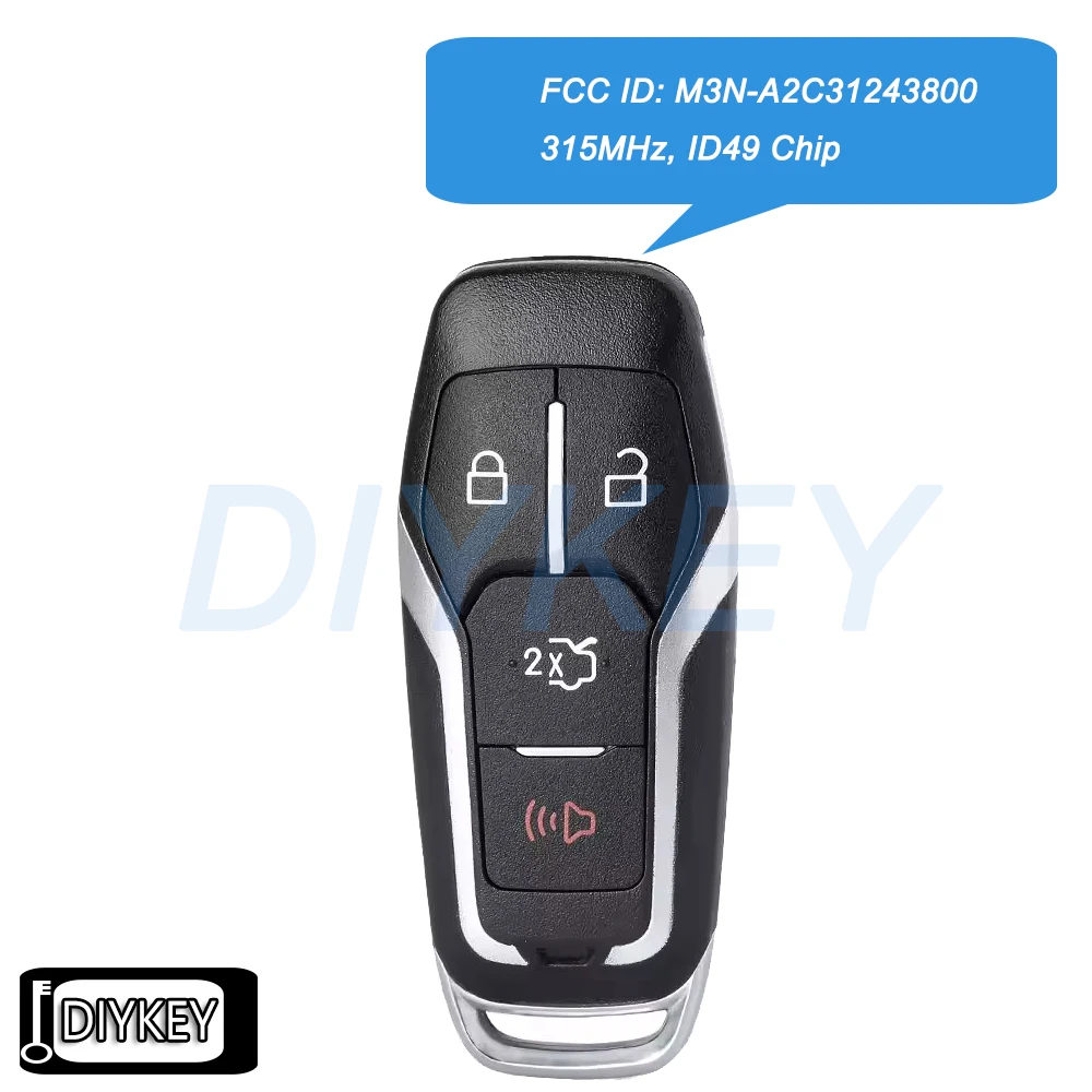 

4 кнопки умный дистанционный автомобильный брелок 315 МГц ID49 замена чипа для Ford Edge Explorer Fusion Mustang 2015-2017 M3N-A2C31243800
