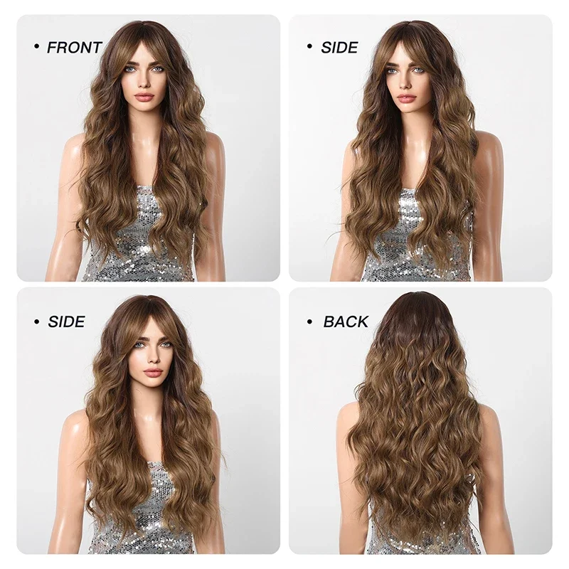 Распродажа: 26-дюймовый волнистый синтетический парик с градиентом коричневых натуральных вьющихся волос, идеально подходит для женских повседневных вечеринок
