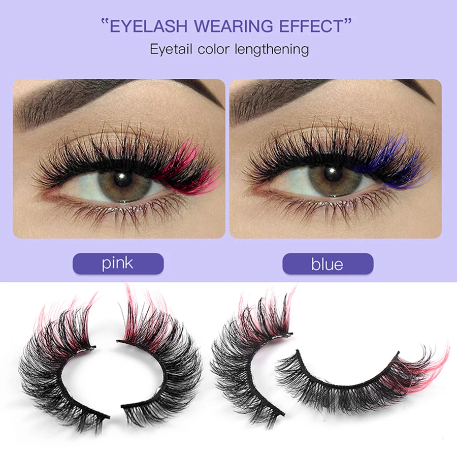 カラーまつげ10ペア、3D人工まつげ、ふわふわカラーつけまつげ、カラーエンド付き
