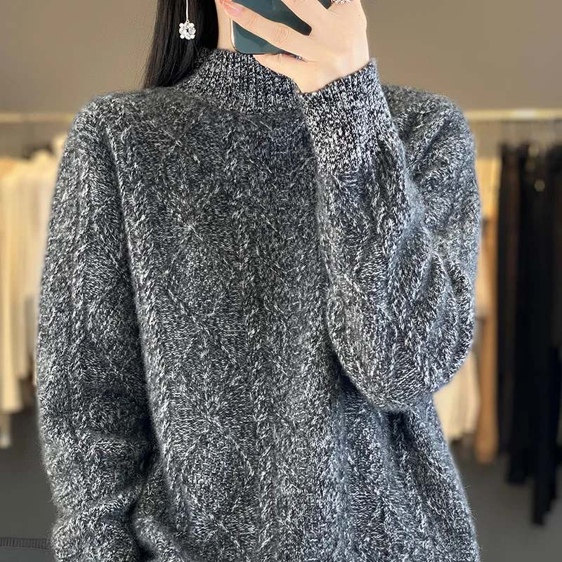 Autumn and winter thick women\'s sweater turtleneck pullover 100% Merino wool soft warm cashmere sweater Korean top.